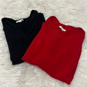 New York & Co size small sweaters: one black v neck and one red crew neck